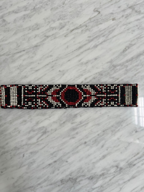 Accessories - Handmade Beaded Stretch Waist Belt in Black, Red & White
